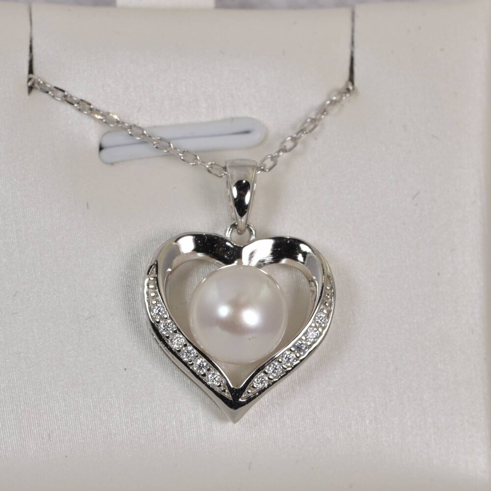 Certified Moissanite Pendant w/ Fresh Water Pearl 925 Sterling18"